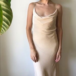 Champagne Silk velvet bias cut cowl slip dress